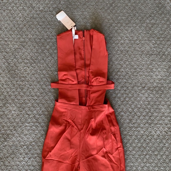 House Of CB, 'Alexis' Rust Extreme Plunge Crepe Jumpsuit - Picture 6 of 11